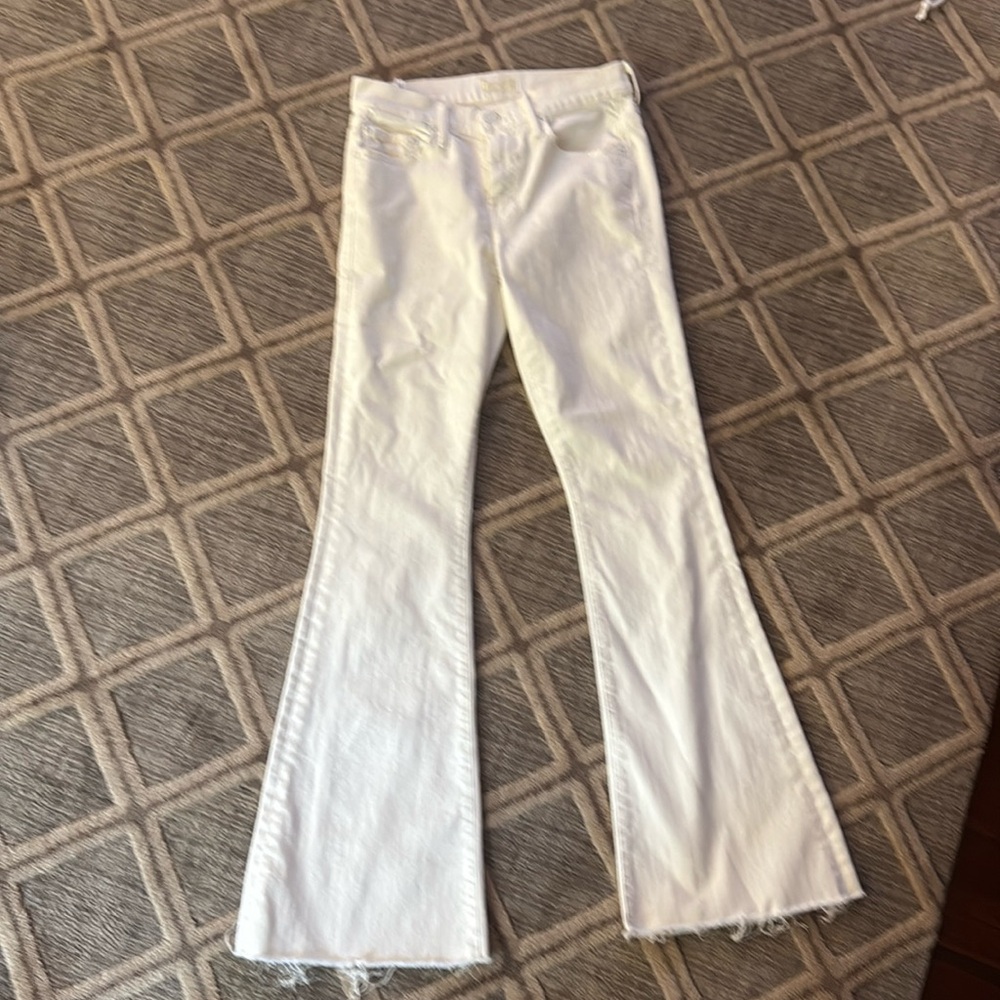 MOTHER The Weekender Fray White Stayin' Alive Flare Jeans (Size 26)